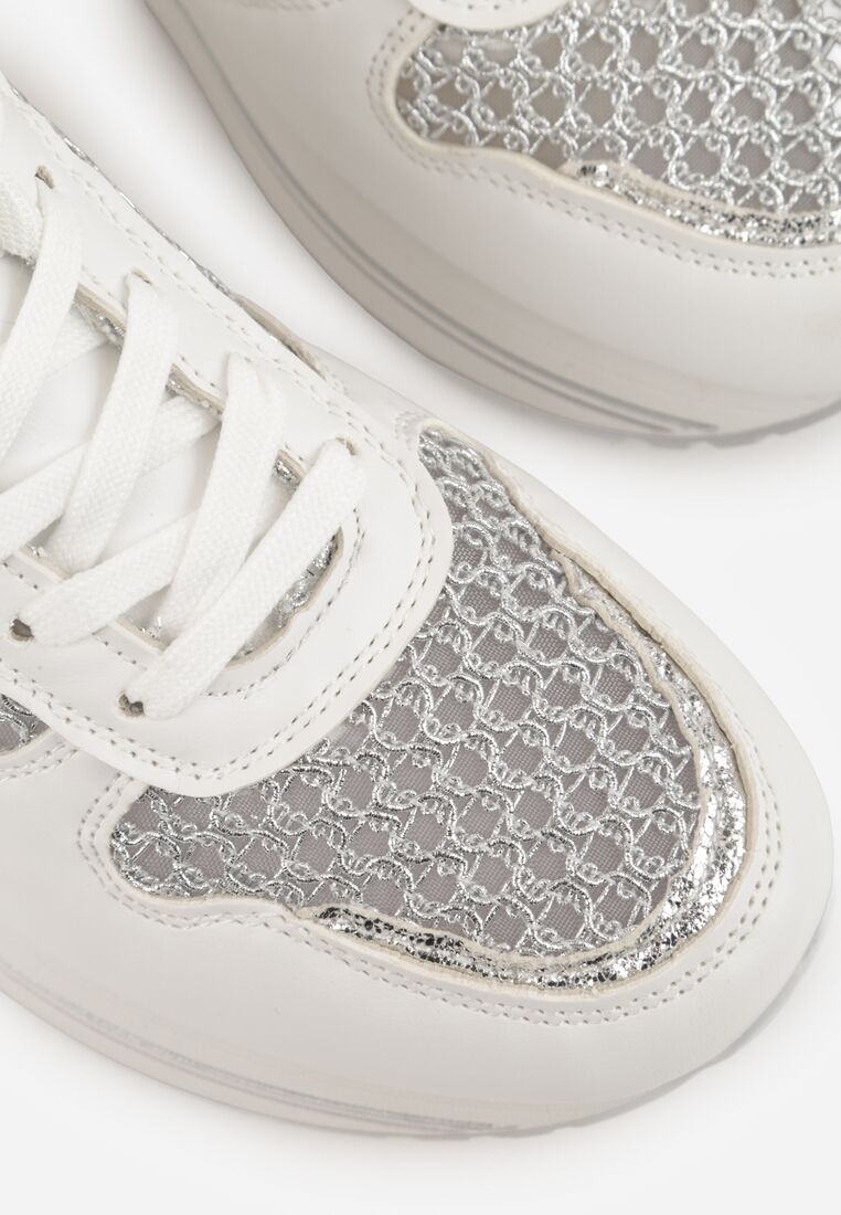 Białe Sneakersy na Grubej Podeszwie z Siateczkowymi i Metalicznymi Wstawkamu Sewtira 9