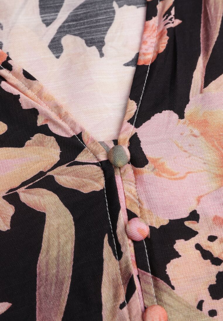 Czarna Wiskozowa Rozkloszowana Sukienka w Kwiaty z Paskiem  Sinthea 8