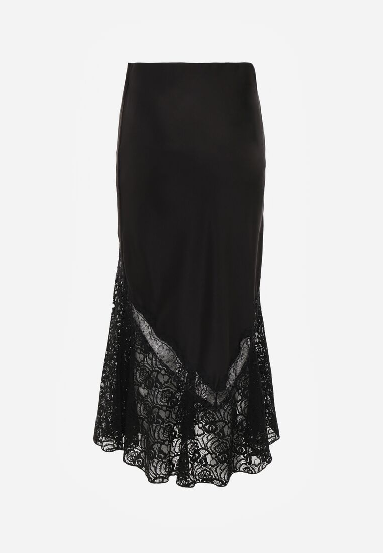 Czarna Spódnica z Satyny z Koronką i Rozcięciem na Nogę Doritana 7