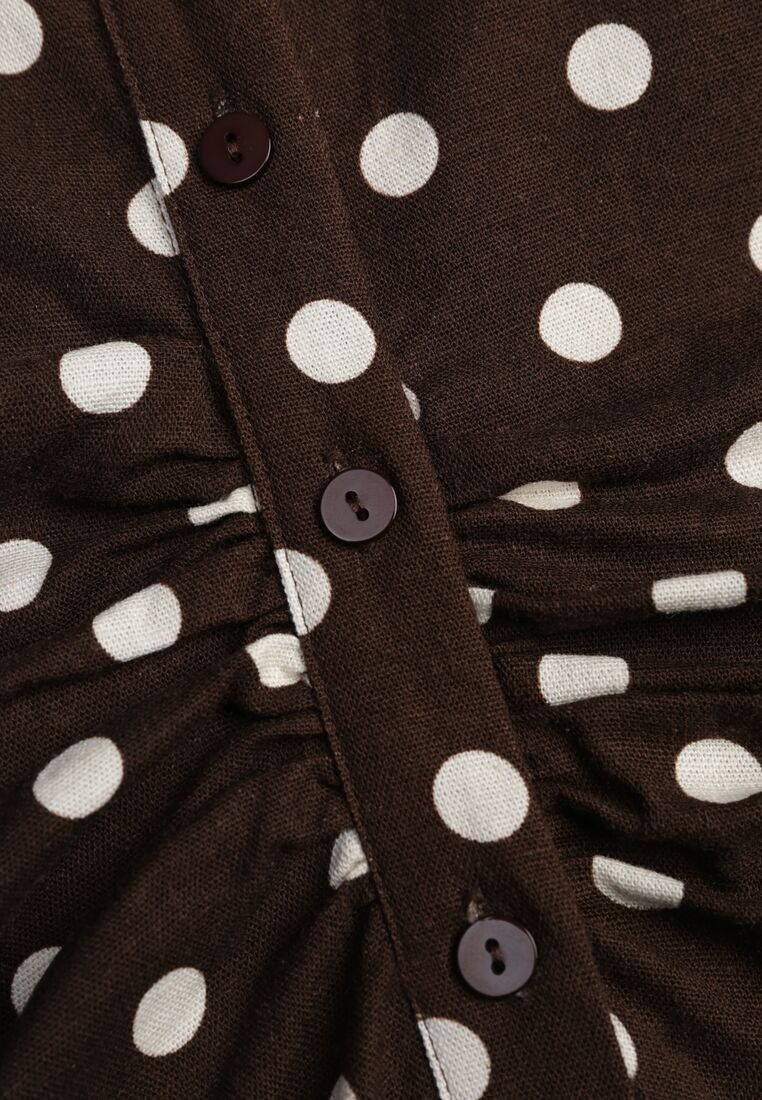 Brązowa Wiskozowa Sukienka Koszulowa z Domieszką Lnu z Marszczeniem Besirra 8