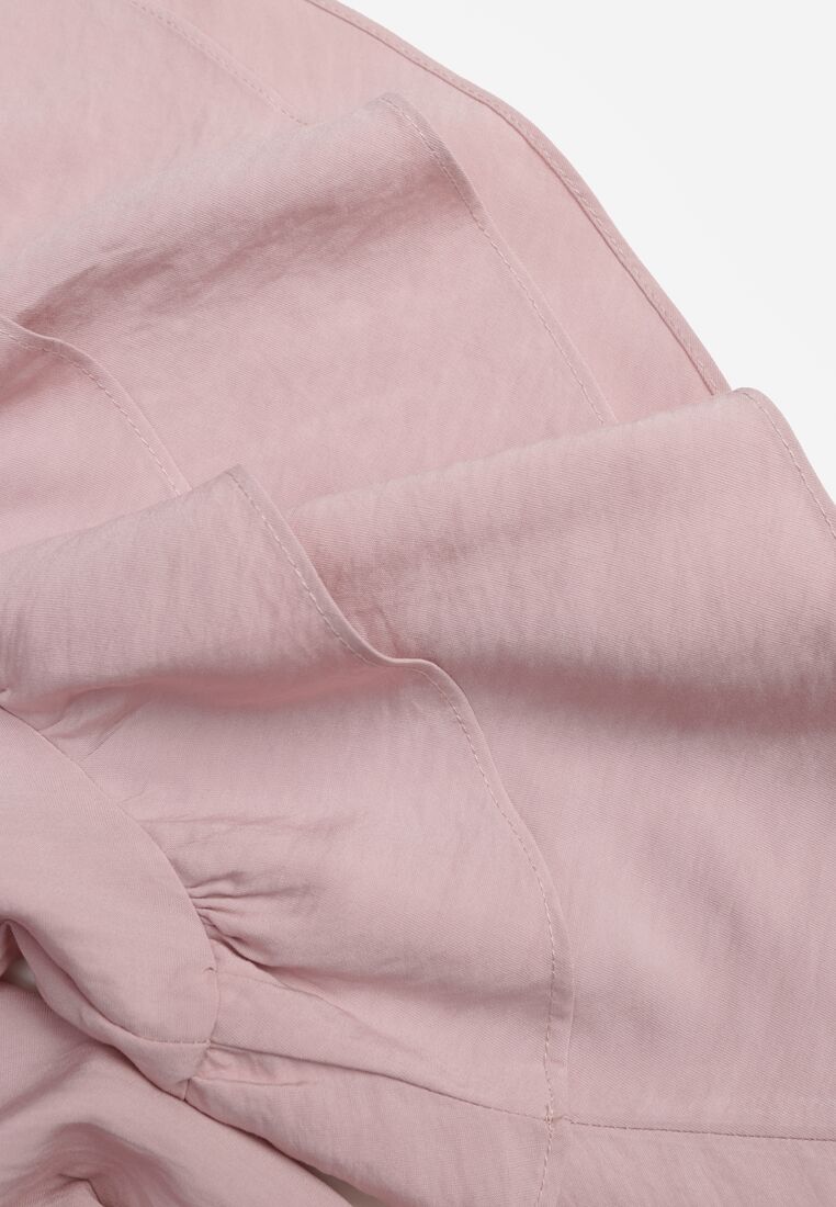 Różowa Wiskozowa Sukienka Koszulowa z Falbanami przy Rękawach i Paskiem Dinirae 8