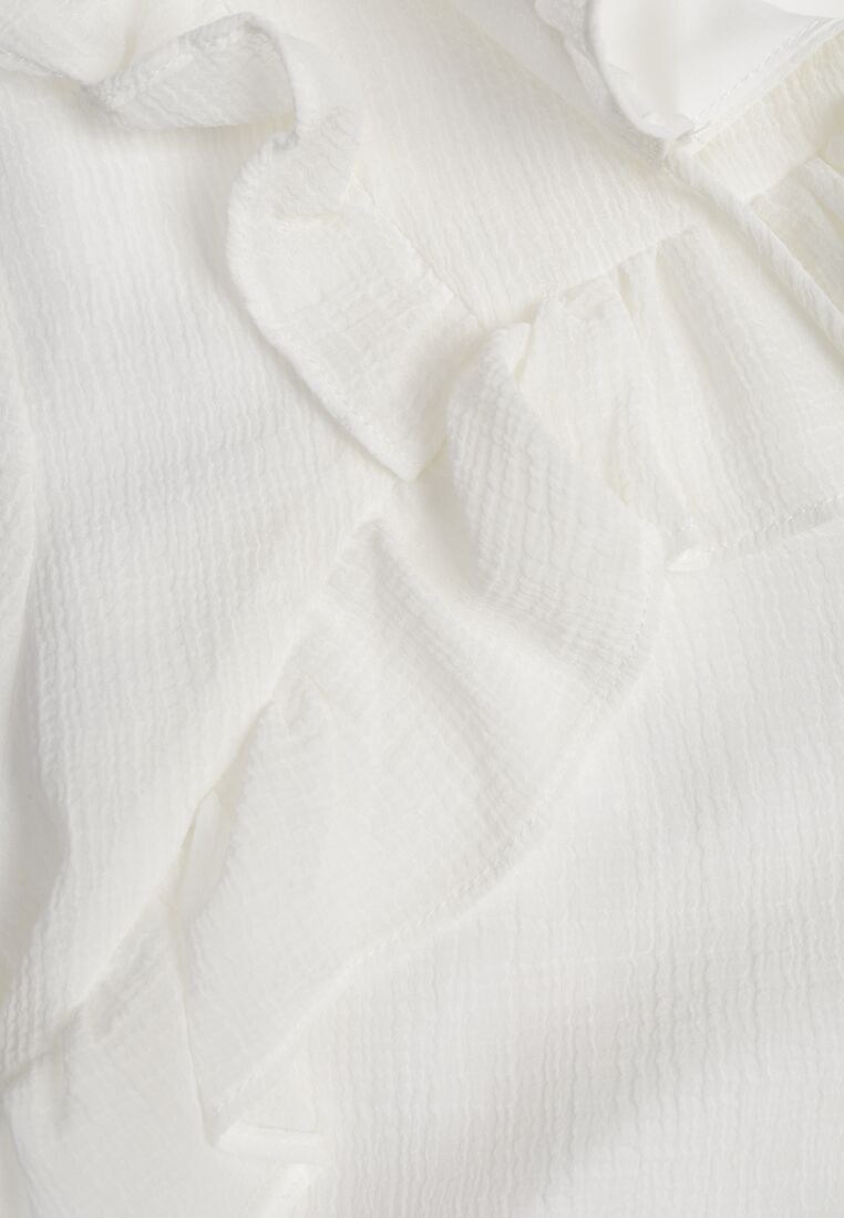 Biała Romantyczna Bluzka z Falbankami i Wiązaniem przy Dekolcie Zeaniyana 8