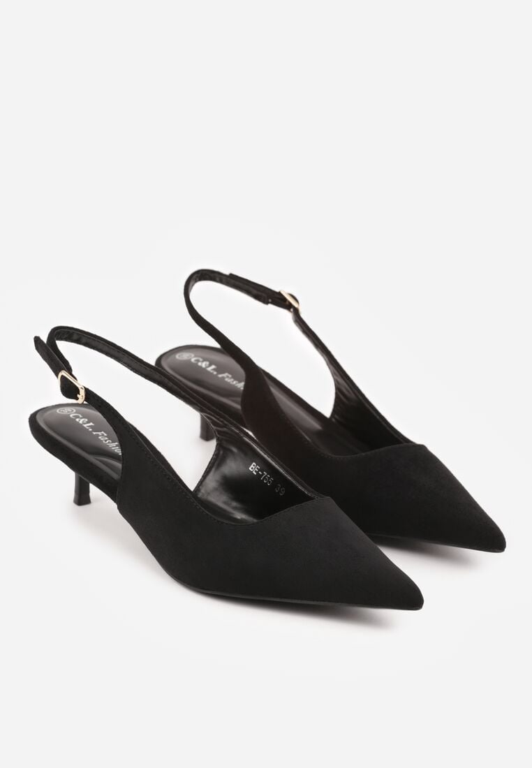 Czarne Czółenka na Szpilce Typu Kaczuszka z Odkrytą Piętą Vetiena 5