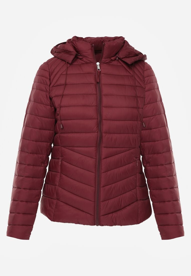 Bordowa Klasyczna Kurtka Przejściowa z Pikowaniem i Odpinanym Kapturem Pretiella 6