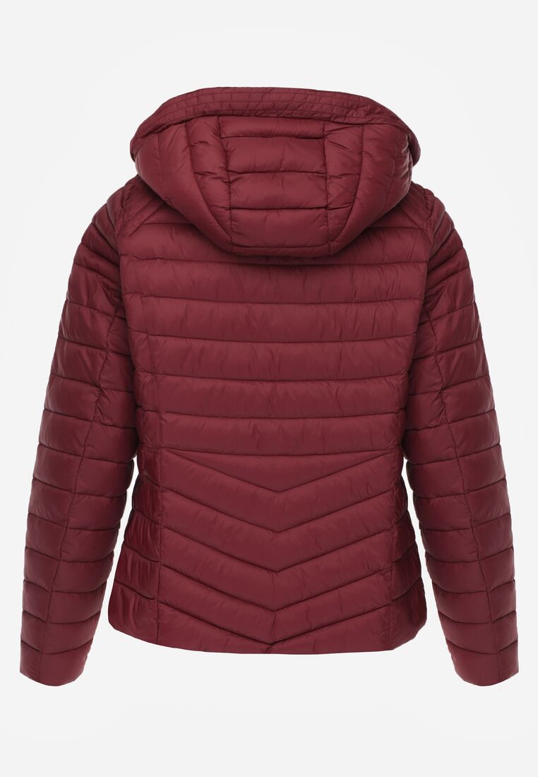 Bordowa Klasyczna Kurtka Przejściowa z Pikowaniem i Odpinanym Kapturem Pretiella 7