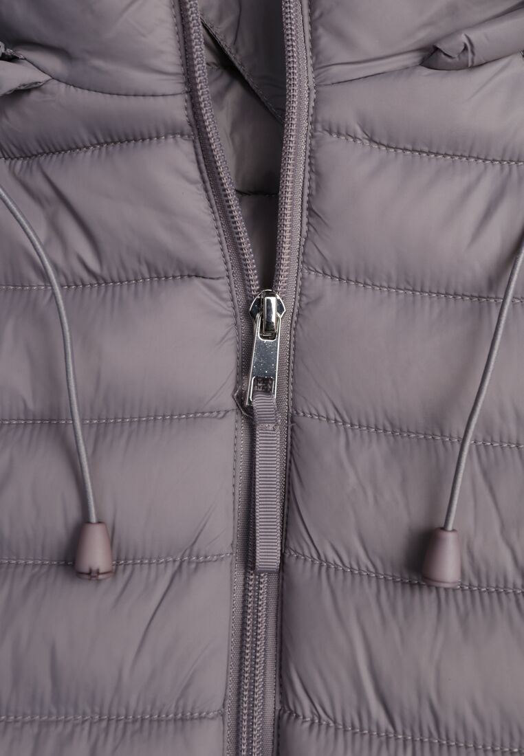 Szara Klasyczna Kurtka Przejściowa z Pikowaniem i Odpinanym Kapturem Pretiella 8