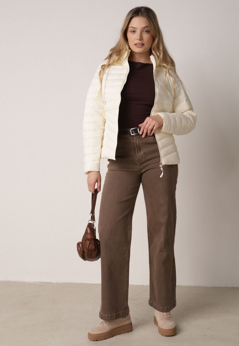 Jasnobeżowa Klasyczna Kurtka Przejściowa z Pikowaniem i Odpinanym Kapturem Pretiella 2