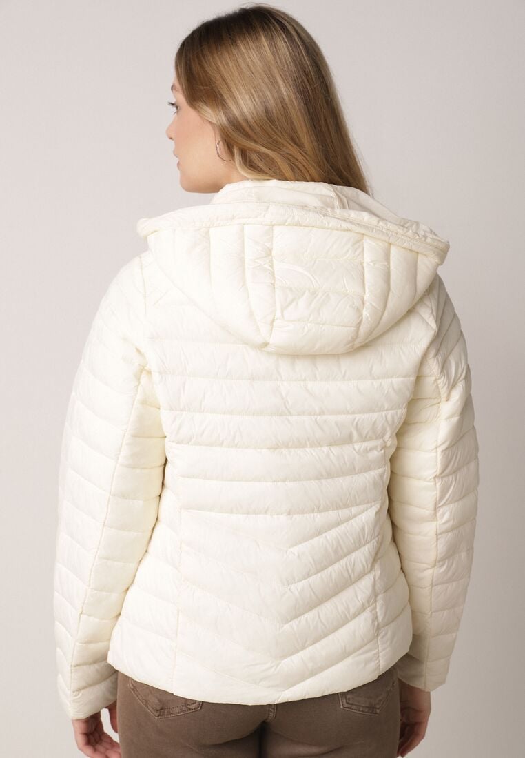 Jasnobeżowa Klasyczna Kurtka Przejściowa z Pikowaniem i Odpinanym Kapturem Pretiella 3