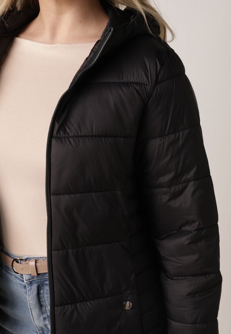 Czarna Kurtka Pikowana na Sezon Pzejściowy z Kapturem Zinnitha 5