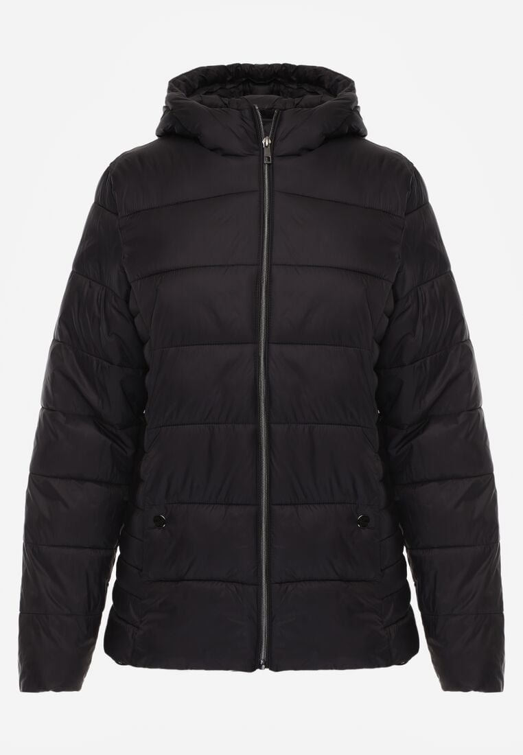 Czarna Kurtka Pikowana na Sezon Pzejściowy z Kapturem Zinnitha 6