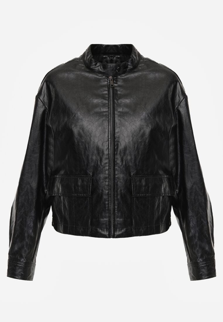 Czarna Kurtka Ramoneska Bomberka Ściągana po Bokach Salanthe 6