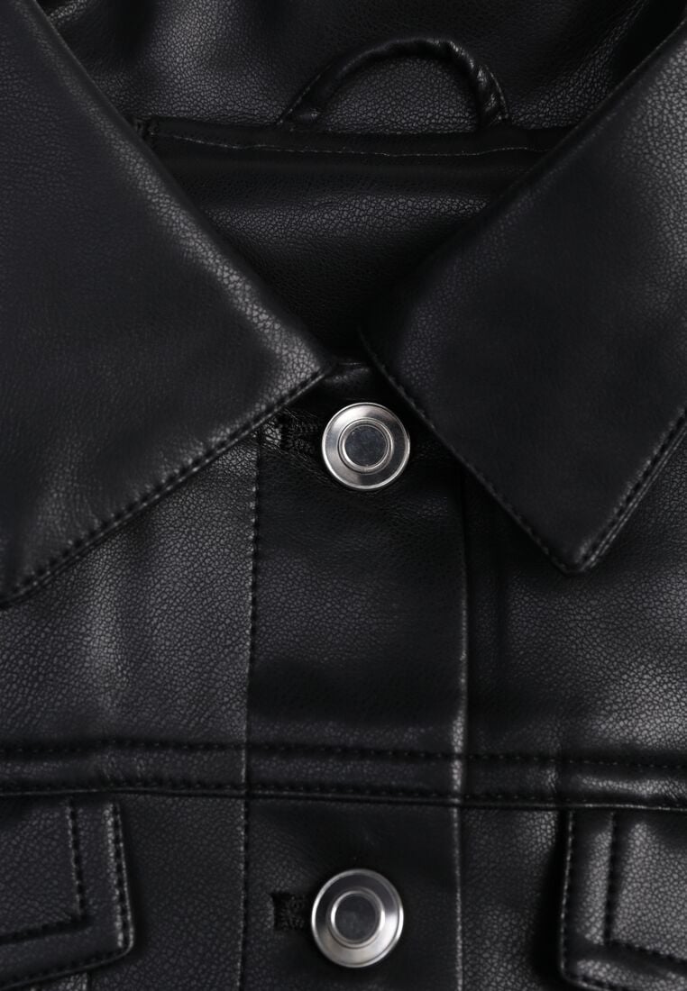 Czarna Kurtka Ramoneska o Krótkim Koszulowym Kroju Savalorne 8