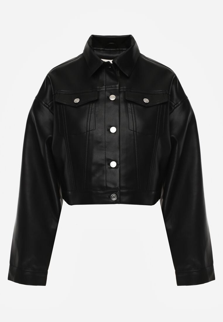 Czarna Kurtka Ramoneska o Krótkim Koszulowym Kroju Savalorne 6