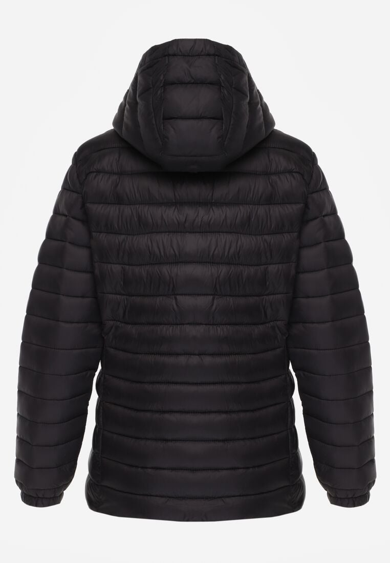 Czarna Klasyczna Kurtka Przejściowa z Pikowaniem i Odpinanym Kapturem Fezizola 7
