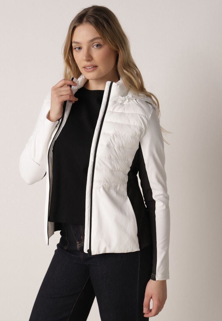 Biała Pikowana Kurtka Przejściowa z Kapturem i Elastycznymi Rękawami Nikitha 1