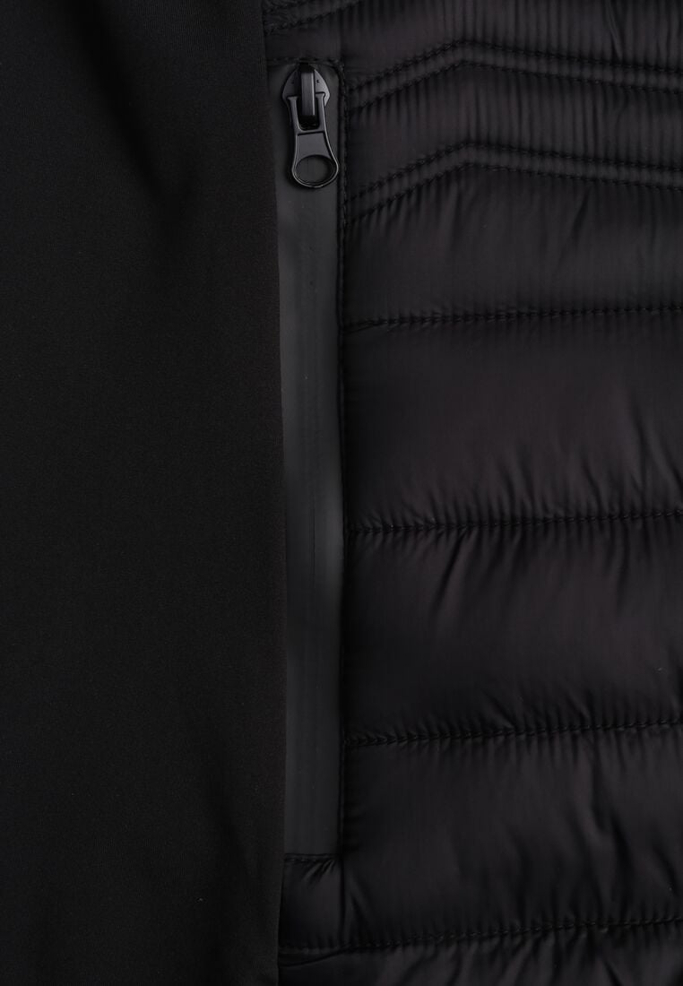 Czarna Pikowana Kurtka Przejściowa z Kapturem i Elastycznymi Panelami Feziala 8