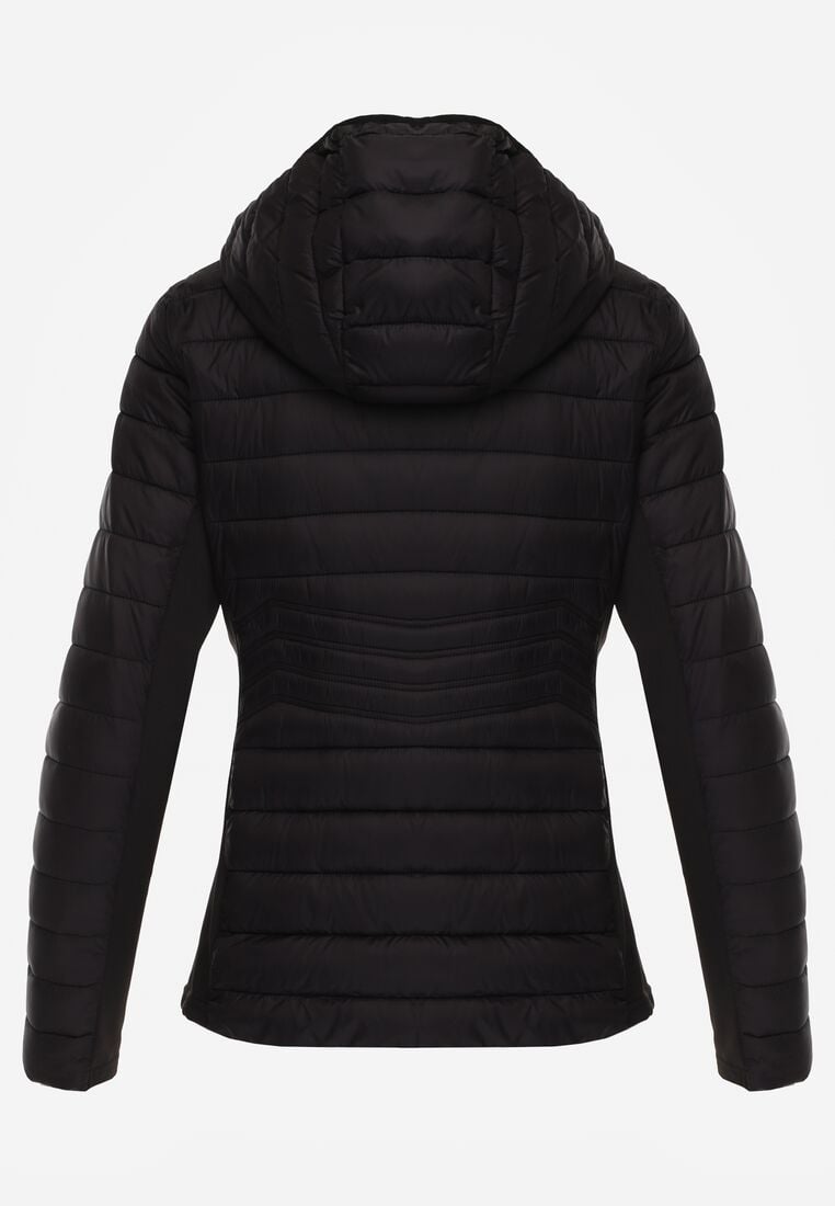 Czarna Pikowana Kurtka Przejściowa z Kapturem i Elastycznymi Panelami Feziala 7