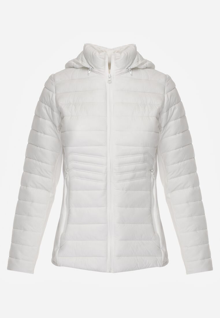 Biała Pikowana Kurtka Przejściowa z Kapturem i Elastycznymi Panelami Feziala 6