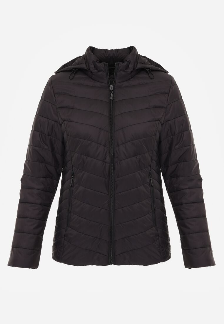 Czarna Przejściowa Kurtka Pikowana z Odpinanym Kapturem Edrelith 6