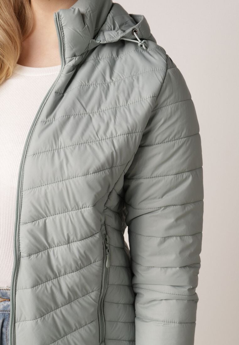 Jasnozielona Przejściowa Kurtka Pikowana z Odpinanym Kapturem Edrelith 5