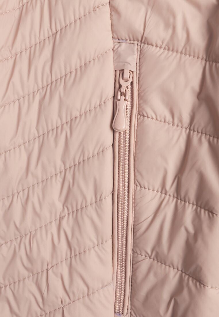 Beżowa Przejściowa Kurtka Pikowana z Odpinanym Kapturem Edrelith 8