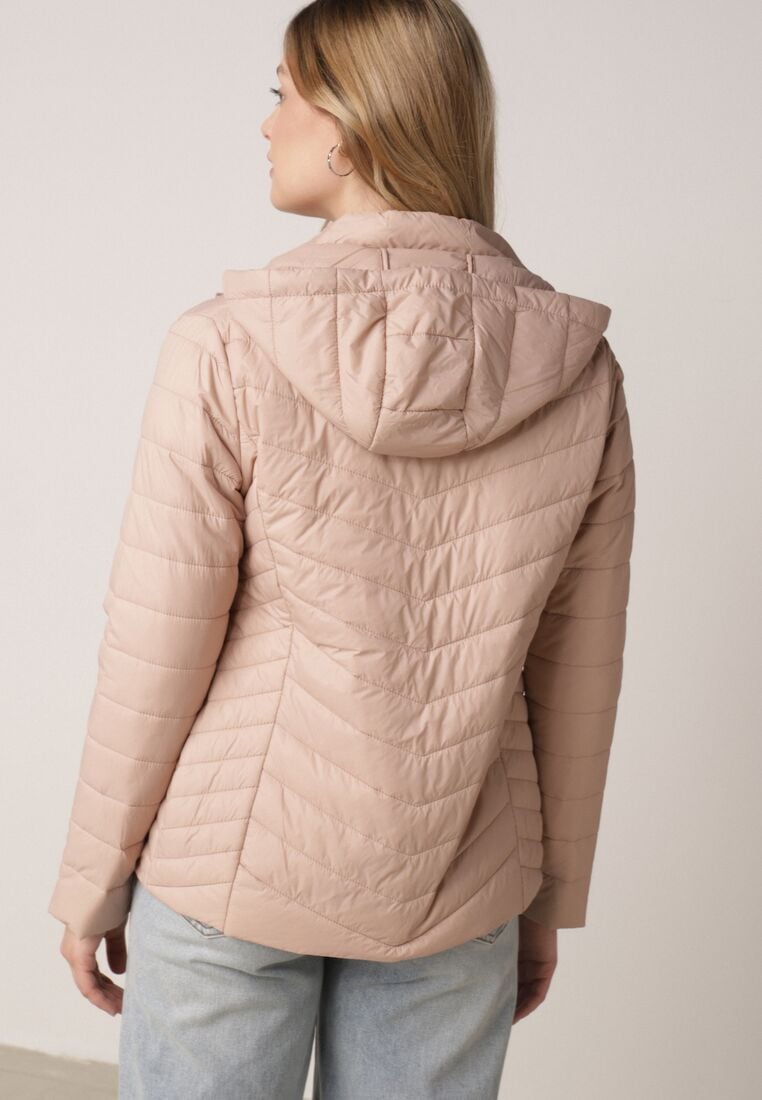 Beżowa Przejściowa Kurtka Pikowana z Odpinanym Kapturem Edrelith 3
