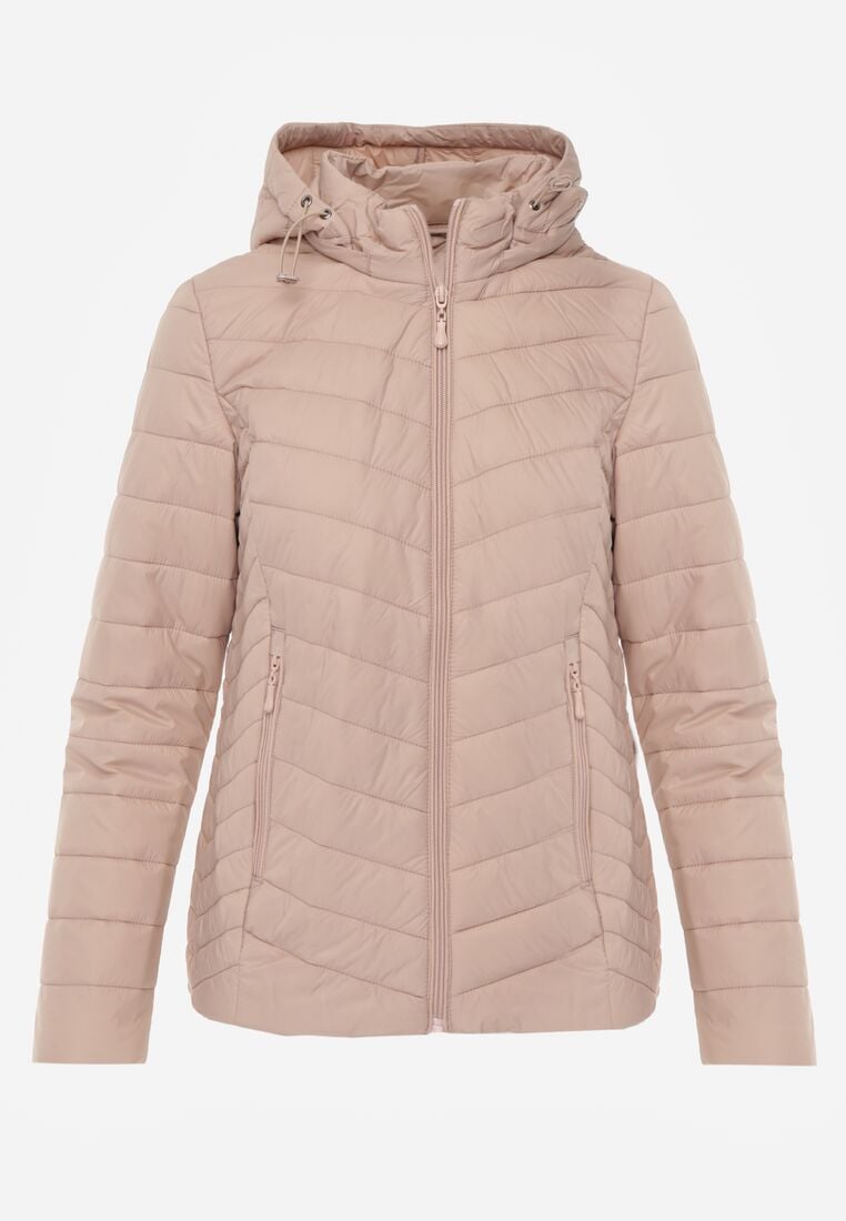 Beżowa Przejściowa Kurtka Pikowana z Odpinanym Kapturem Edrelith 6