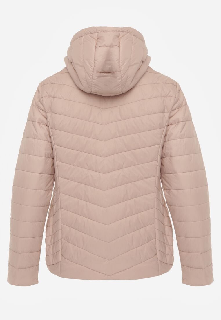 Beżowa Przejściowa Kurtka Pikowana z Odpinanym Kapturem Edrelith 7