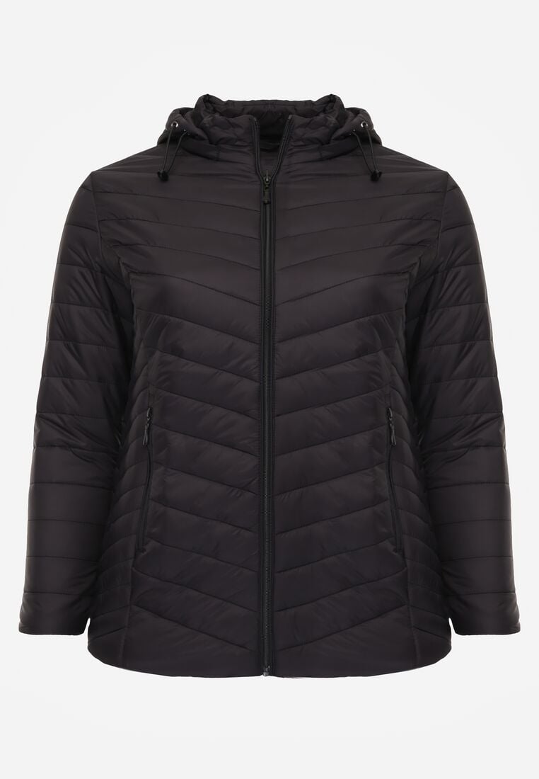 Czarna Lekka Kurtka Przejściowa z Pikowaniem i Odpinanym Kapturem Alissara 1