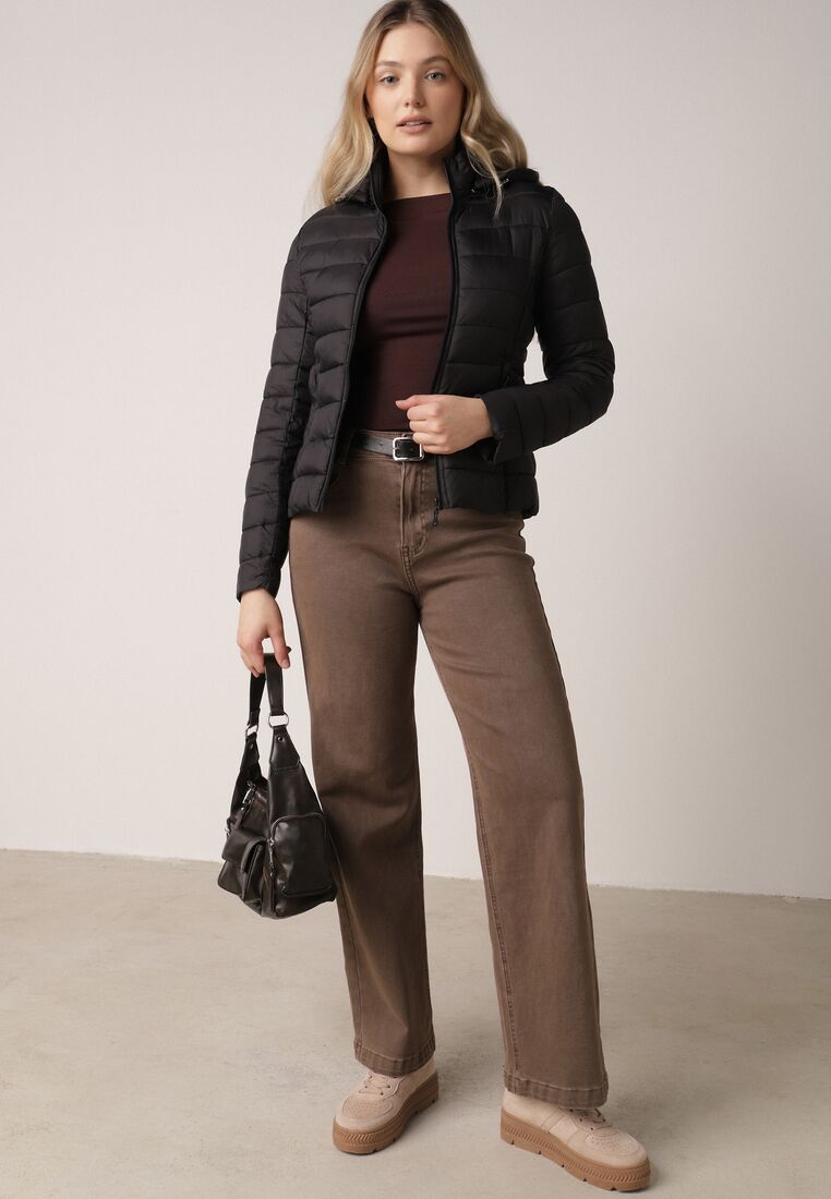 Czarna Taliowana Przejściowa Kurtka Pikowana z Odpinanym Kapturem Zinnorae 2