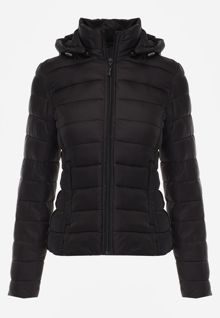 Czarna Taliowana Przejściowa Kurtka Pikowana z Odpinanym Kapturem Zinnorae 6