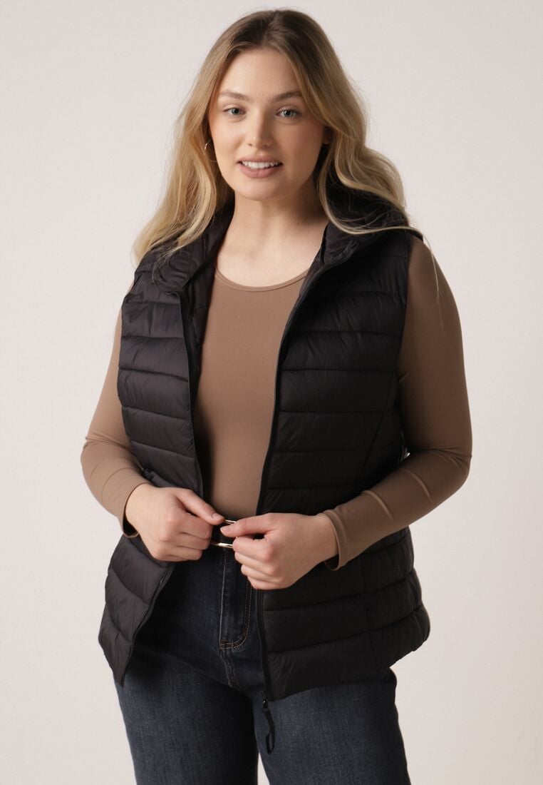 Czarna Pikowana Kamizelka Przejściowa z Kapturem Neanissa 4