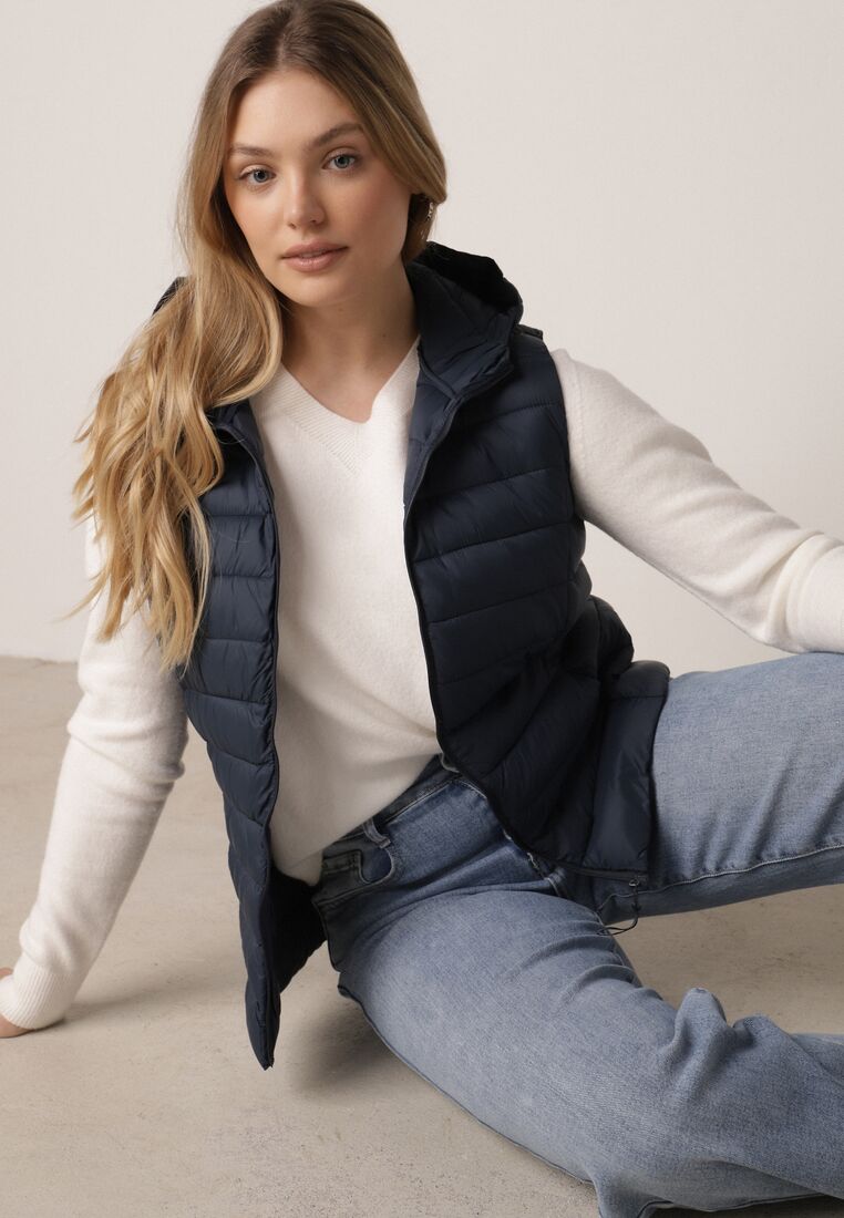 Granatowa Pikowana Kamizelka Przejściowa z Kapturem Neanissa 1