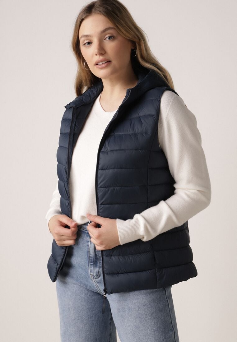 Granatowa Pikowana Kamizelka Przejściowa z Kapturem Neanissa 4