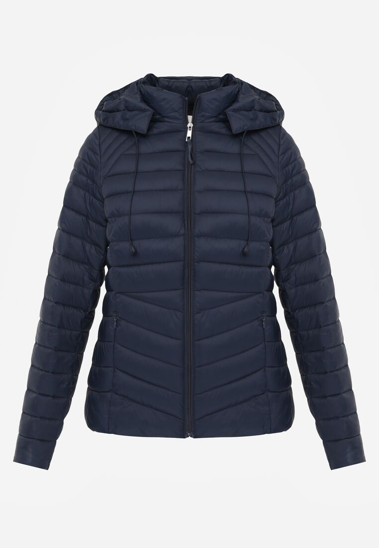 Granatowa Klasyczna Kurtka Przejściowa z Pikowaniem i Odpinanym Kapturem Pretiella 6