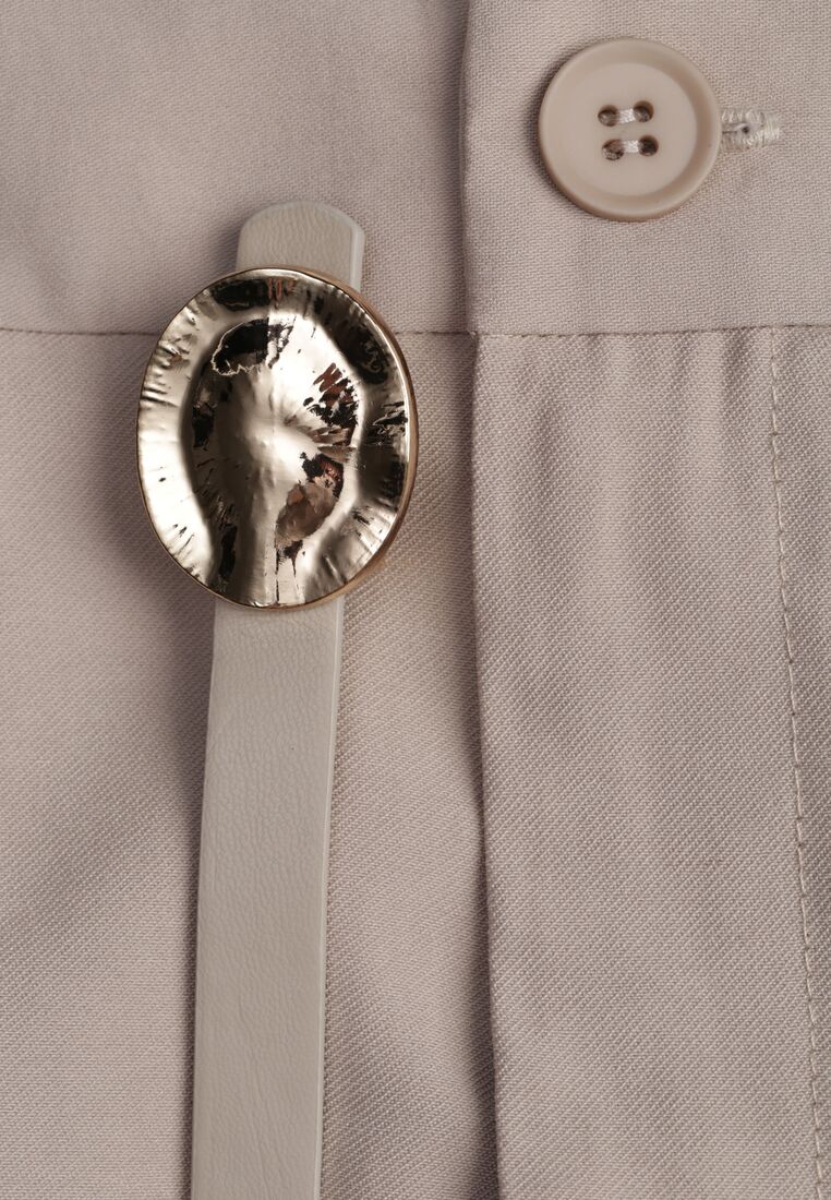 Beżowa Wiskozowa Spódnica o Rozkloszowanym Kroju z Plisami i Paskiem Rolea 8