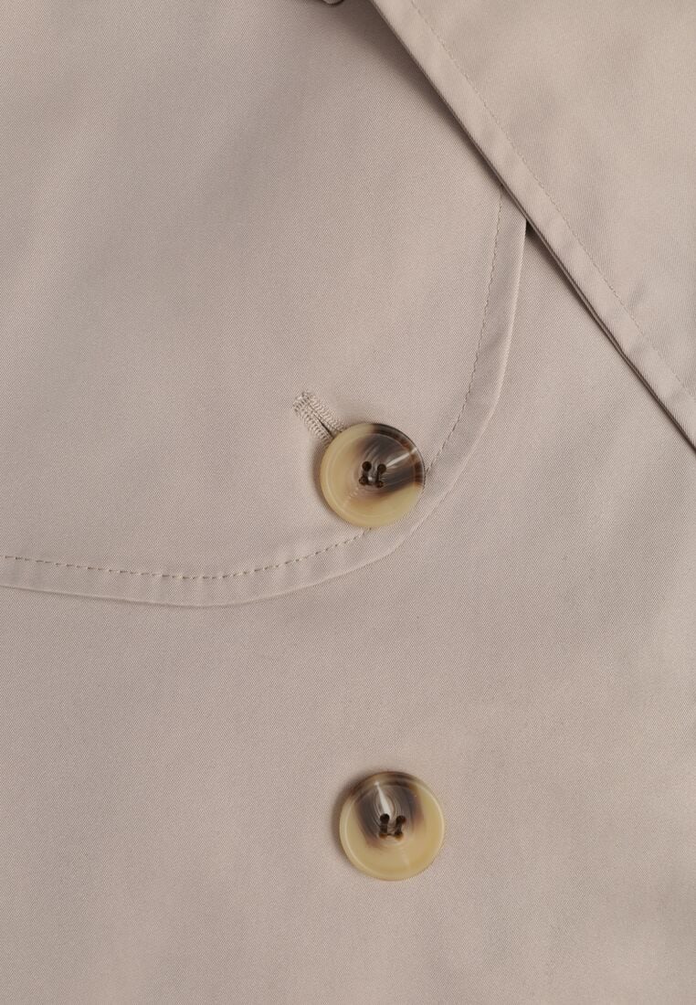 Beżowy Bawełniano-Wiskozowy Płaszcz Trencz z Wiązanym Paskiem i Klapą Lissana 8