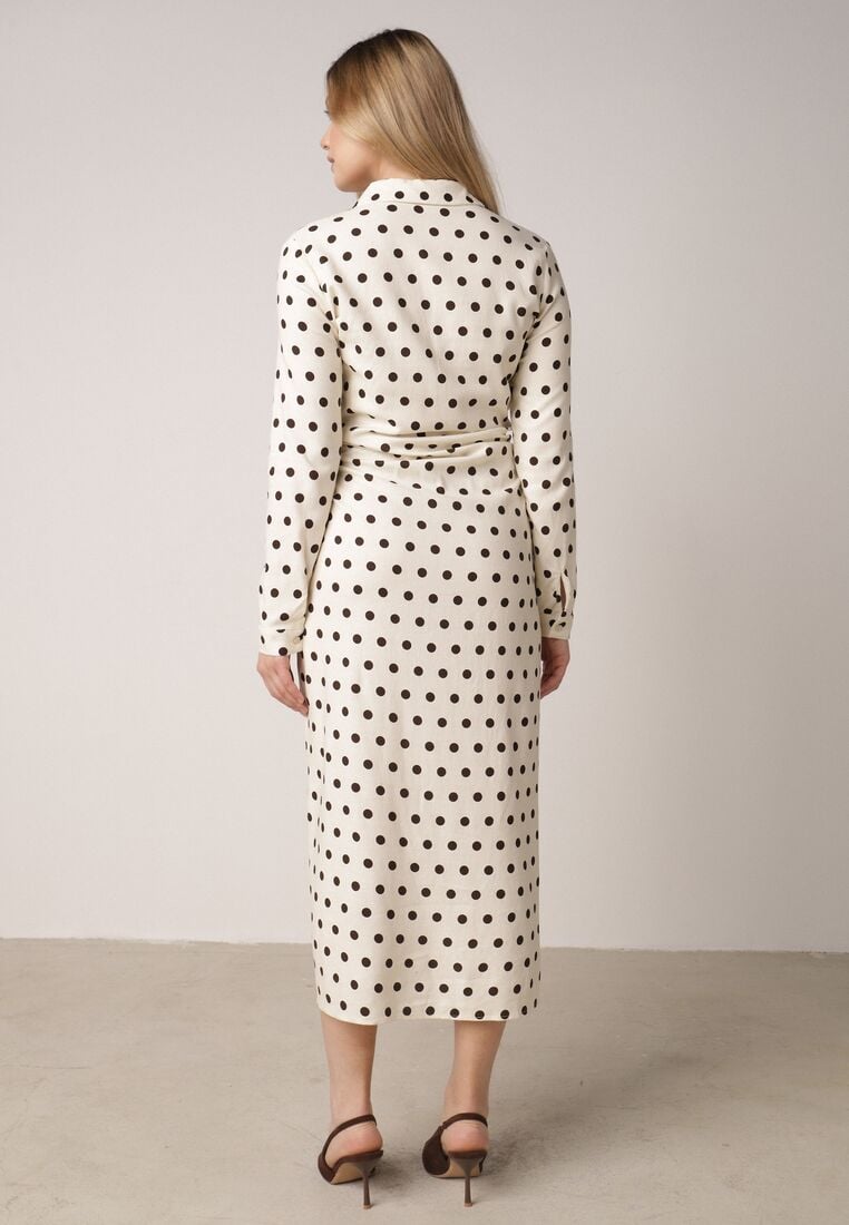 Beżowy Wiskozowa Sukienka Koszulowa z Domieszką Lnu z Marszczeniem Besirra 3