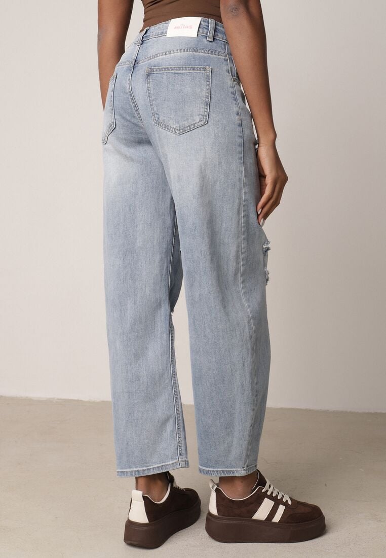 Niebieskie Bawełniane Jeansy o Asymetrycznym Kroju Typu Balloon z Dziurami Nediara 3
