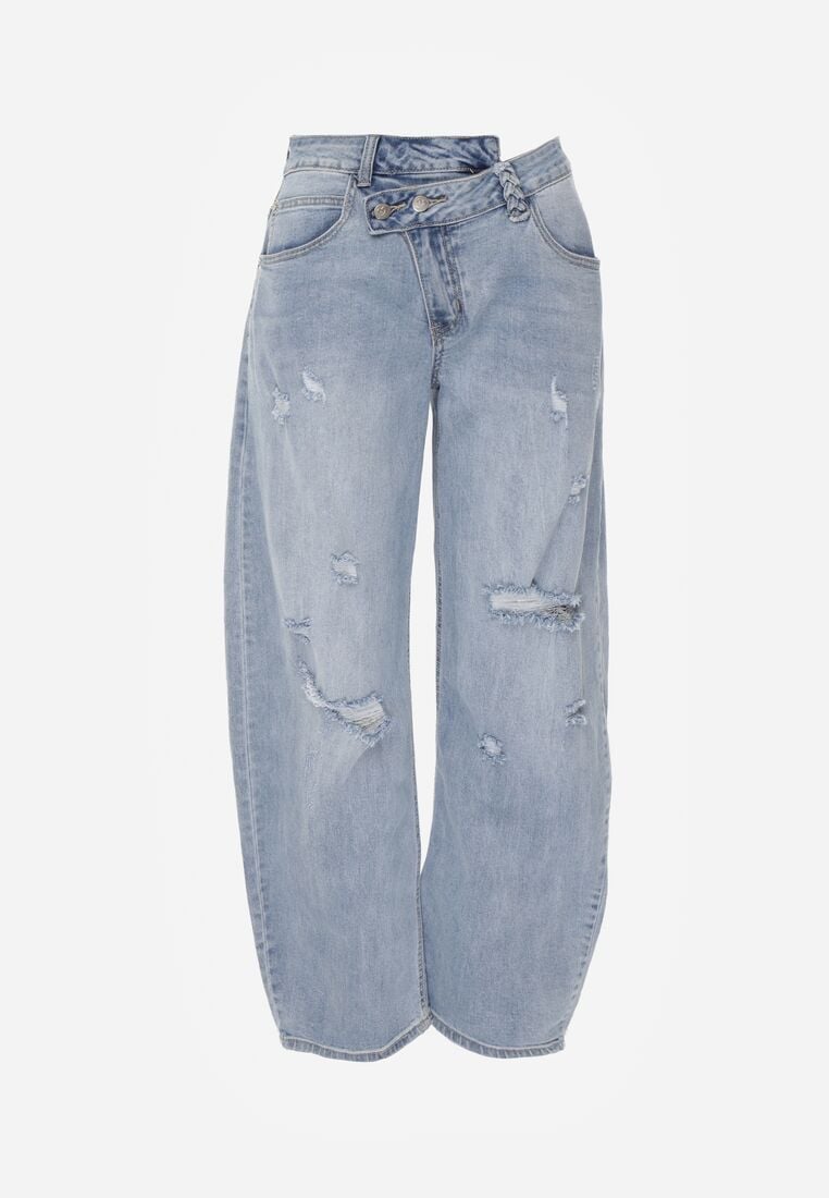 Niebieskie Bawełniane Jeansy o Asymetrycznym Kroju Typu Balloon z Dziurami Nediara 6