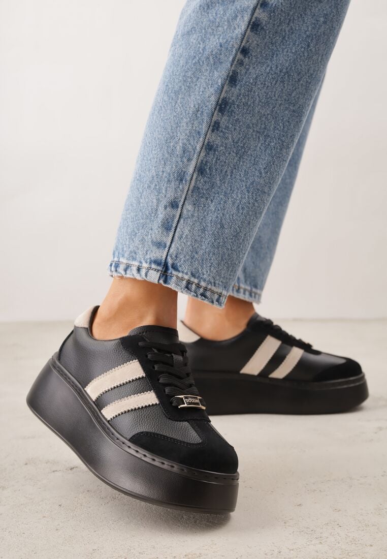 Sneakers Negri cu bej 1