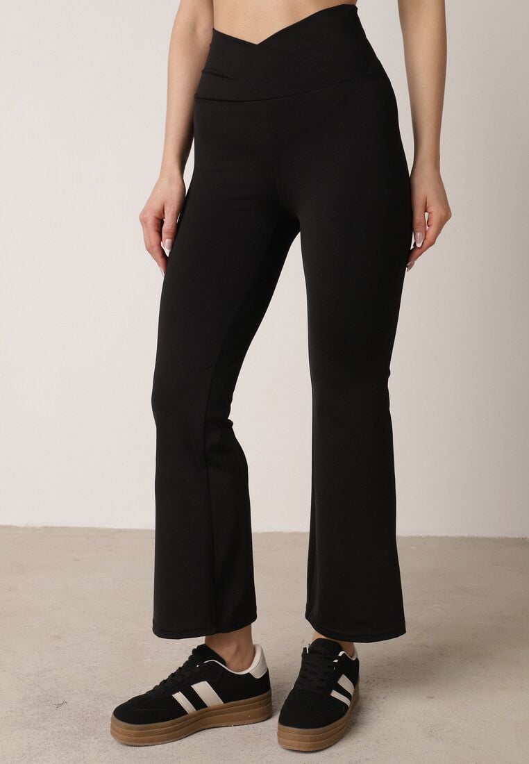 Czarne Legginsy Dzwony z Kopertowym Wysokim Stanem Azinuna 4