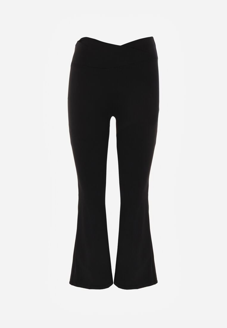 Czarne Legginsy Dzwony z Kopertowym Wysokim Stanem Azinuna 6