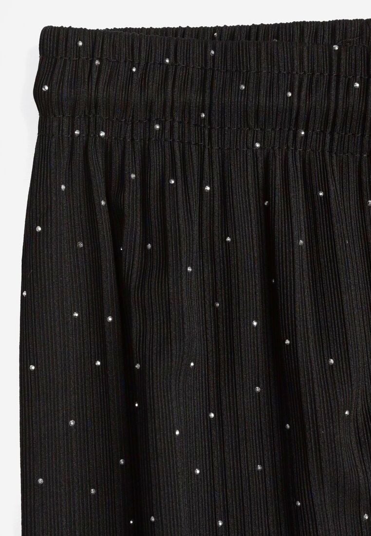 Czarne Szerokie Spodnie z Bawełną Zdobione Cyrkoniami Azilene 8