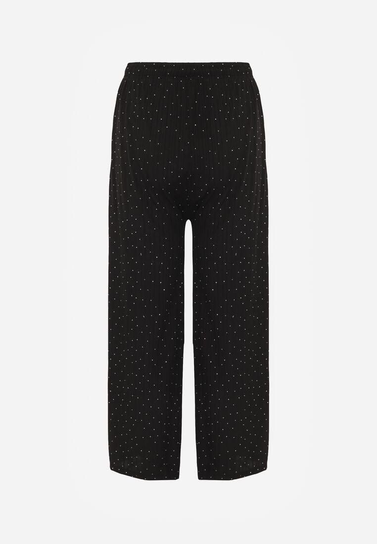 Czarne Szerokie Spodnie z Bawełną Zdobione Cyrkoniami Azilene 7