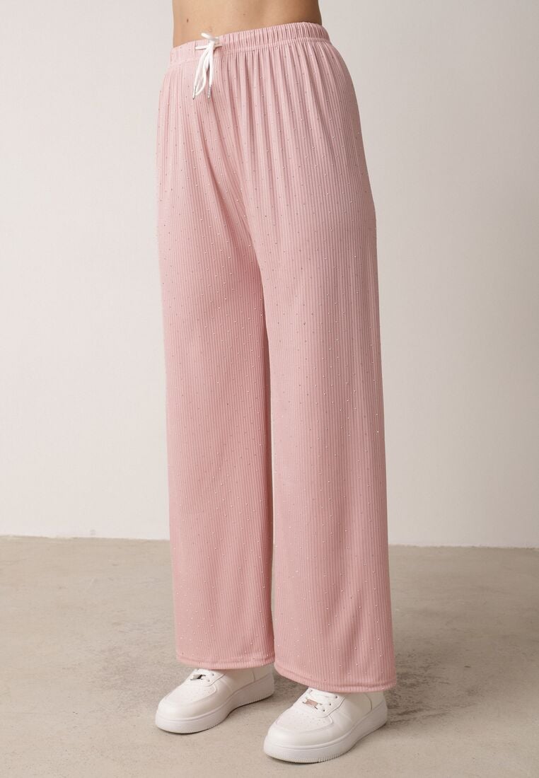 Różowy Komplet Oversize z Cyrkoniami T-shirt i Spodnie Arnatea 4