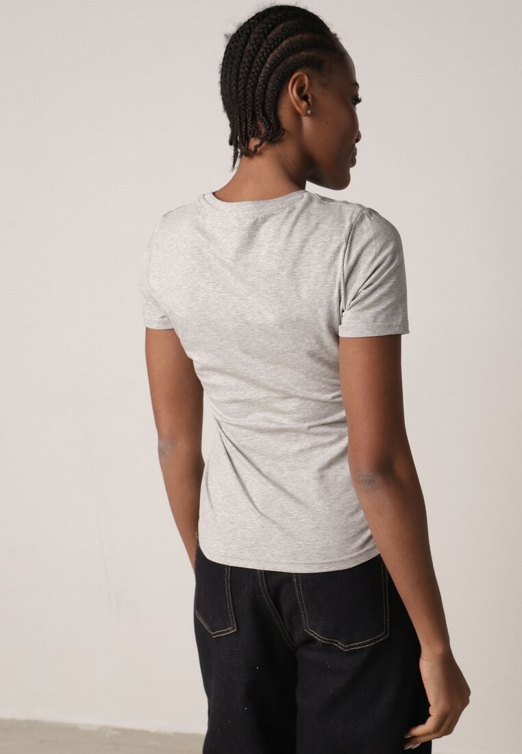 Szary Bawełniany T-shirt w Klasycznym Stylu Nedila 3