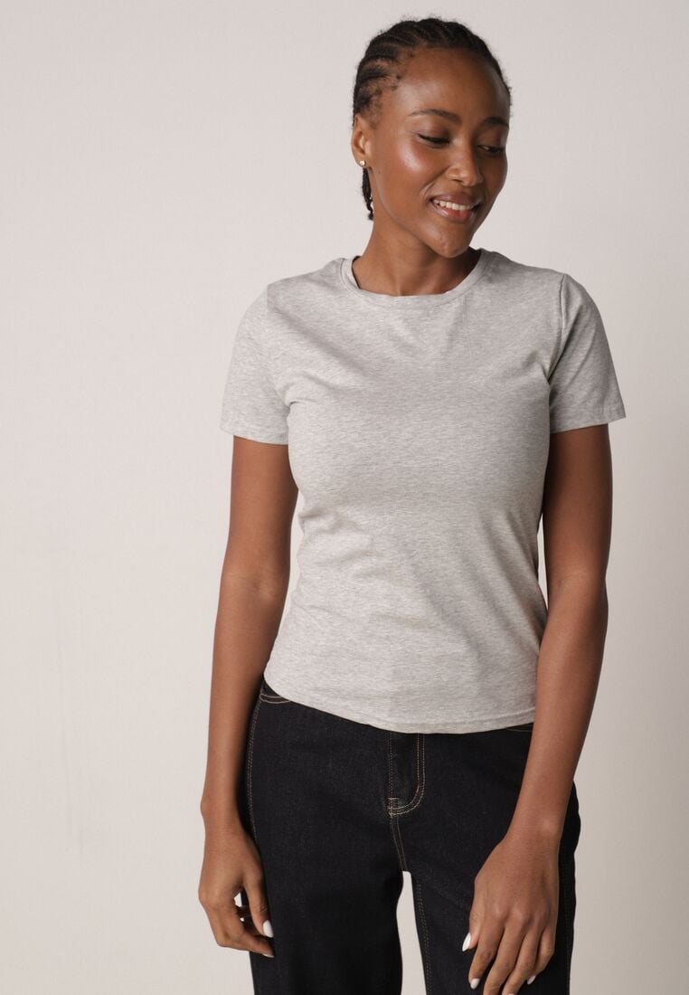 Szary Bawełniany T-shirt w Klasycznym Stylu Nedila 4