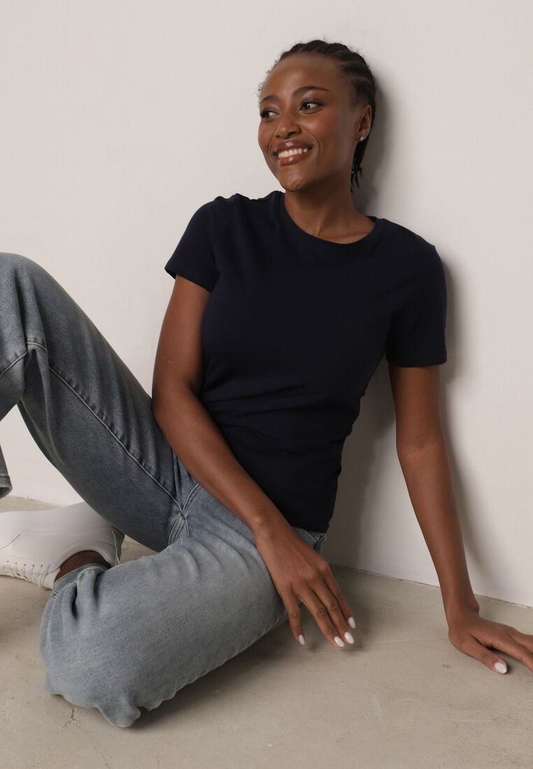 Granatowy Bawełniany T-shirt w Klasycznym Stylu Nedila 1