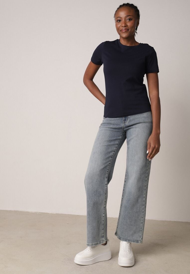 Granatowy Bawełniany T-shirt w Klasycznym Stylu Nedila 2